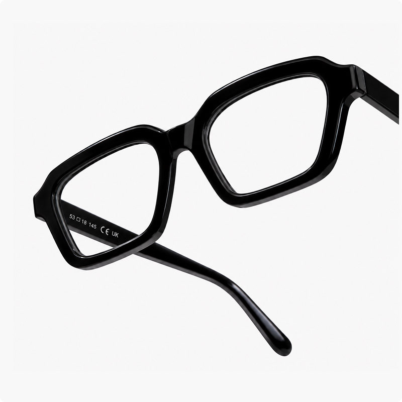 Next day glasses — a pair of bold black rectangular frames