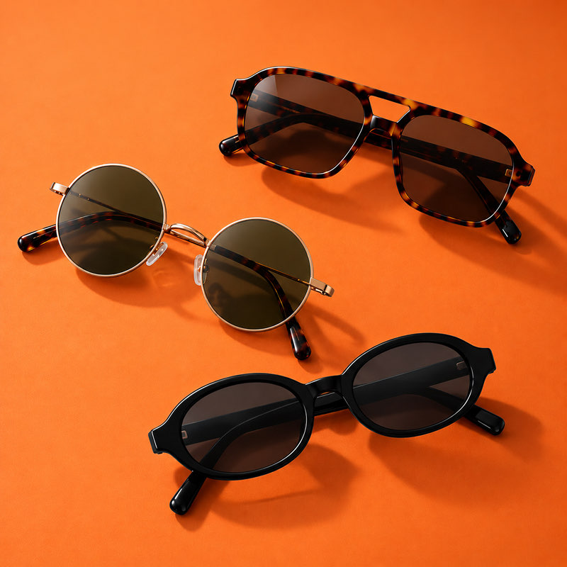 Prescription and non-prescription sunglasses — aviator, round and oval styles