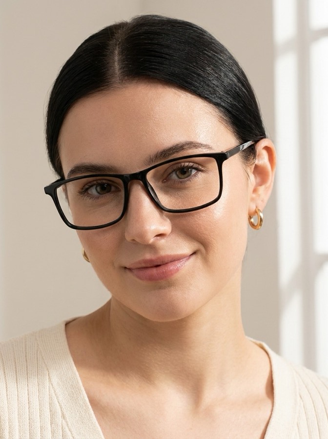 Customer wearing the Jamie frame